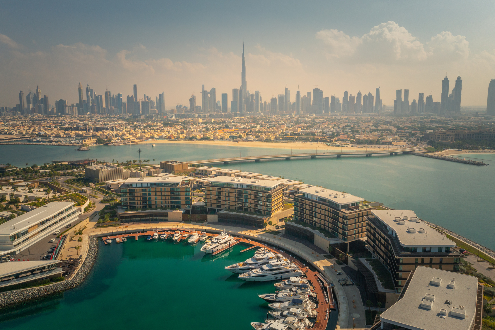 Dubai Marina & Burj Khalifa Aerial View